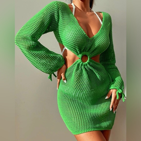 Beachwear Green Knitted Cover Up Dress - Picture 2 of 3